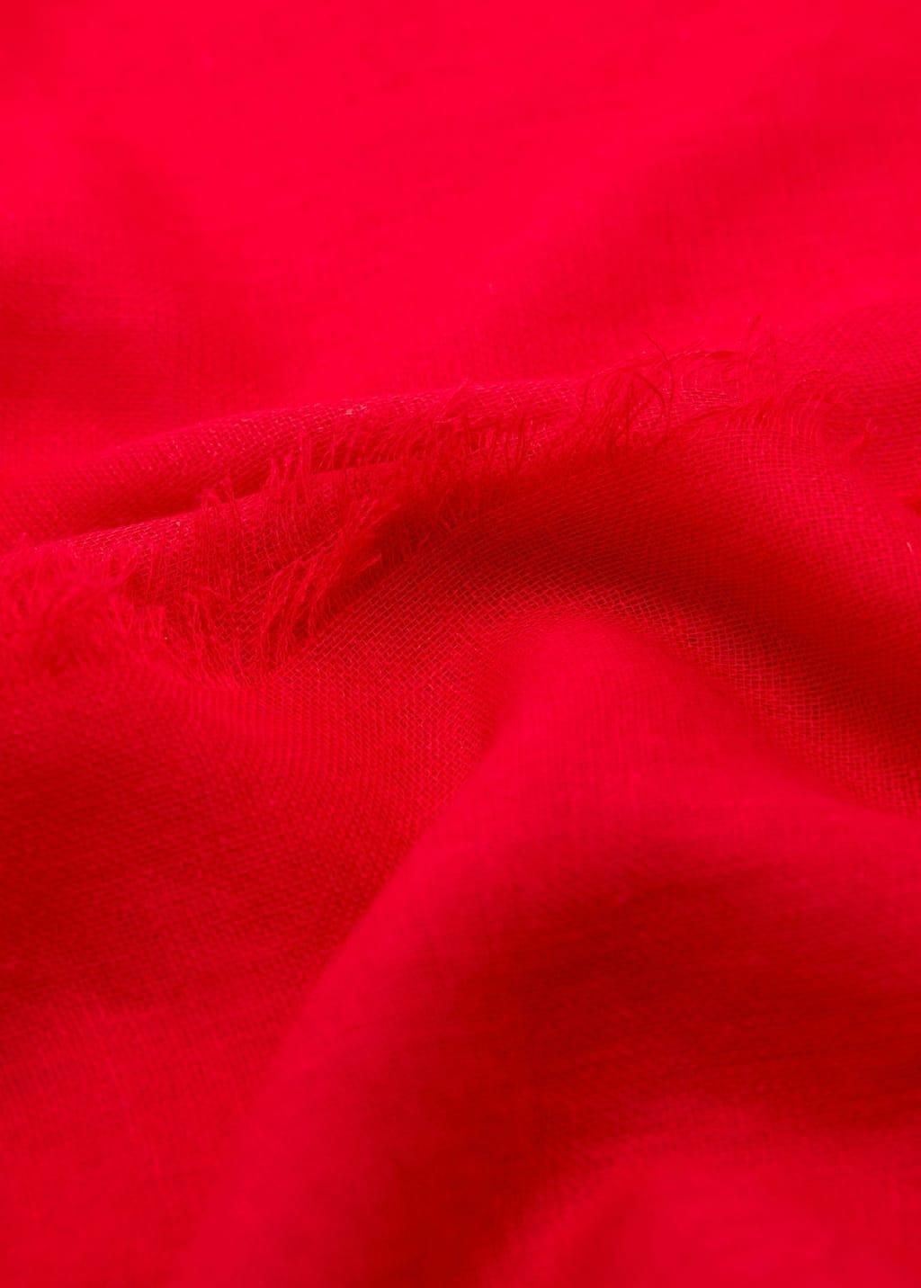 Red Linen-Blend Scarf With Frayed Ends, Red, large image number 0