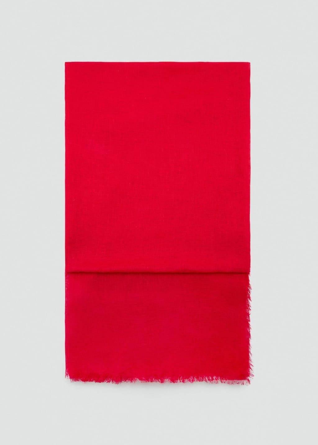 Red Linen-Blend Scarf With Frayed Ends, Red, large image number 1