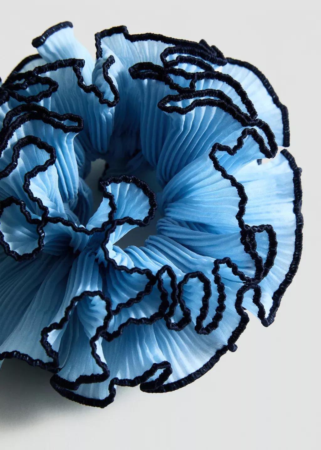 Blue Flower Scrunchie With Contrasting Trim, , medium