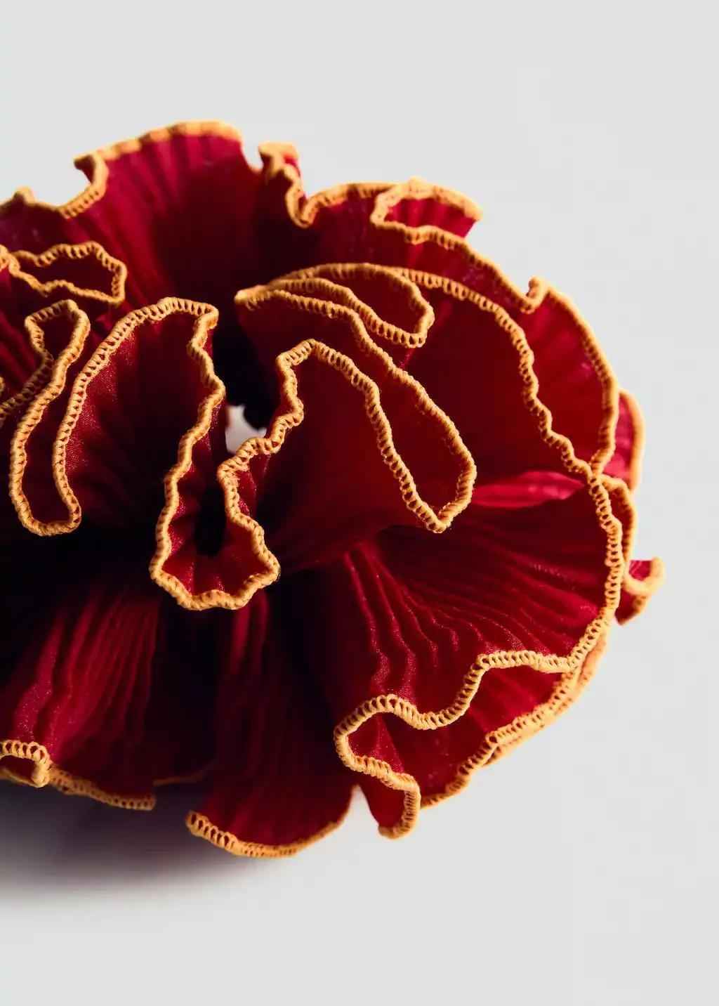 Red Flower Scrunchie With Contrasting Trim, , medium