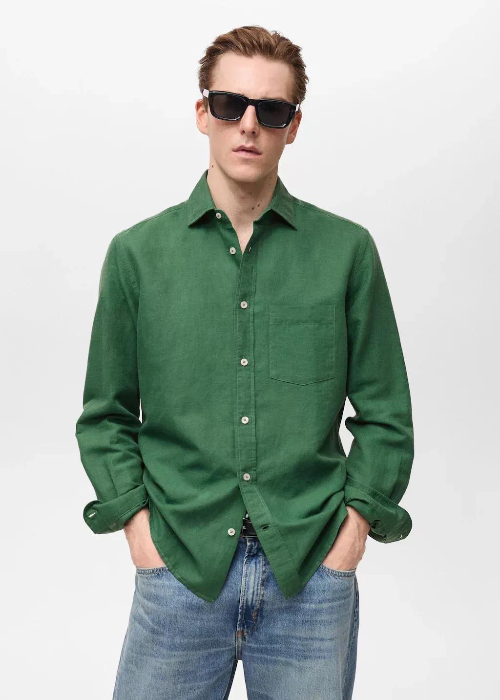 Bright Green Solid Casual Shirt, , large image number 0