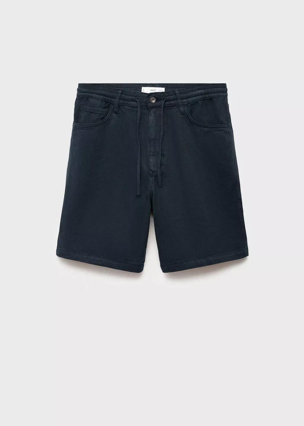 Navy Denim Bermuda Shorts With Drawstring, , large image number 3