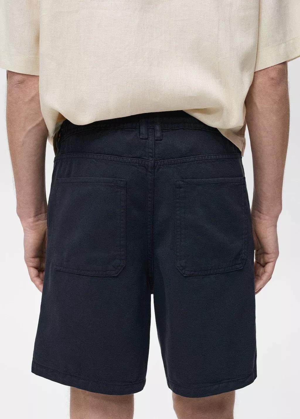 Navy Denim Bermuda Shorts With Drawstring, , large image number 4