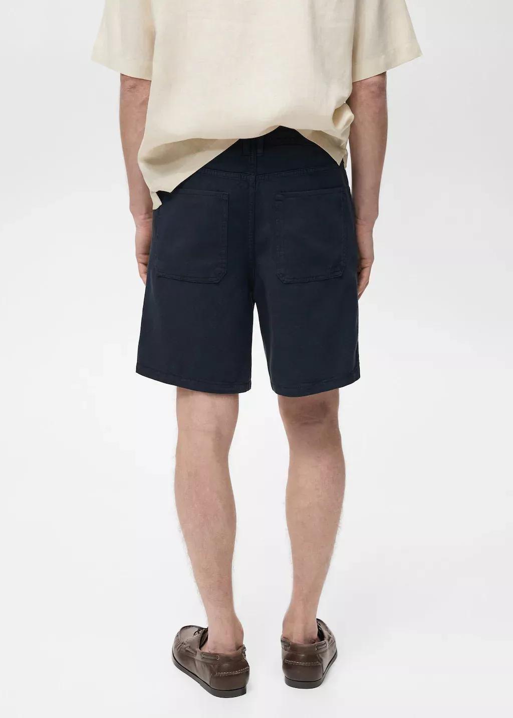 Navy Denim Bermuda Shorts With Drawstring, , large image number 6
