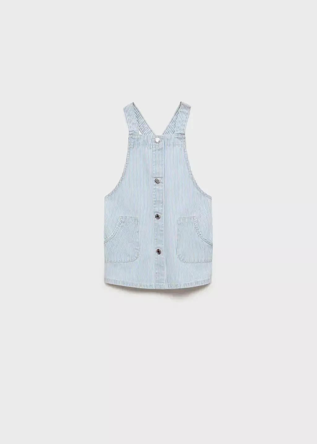 Blue Striped Denim Pinafore, Baby Girl, , large image number 0