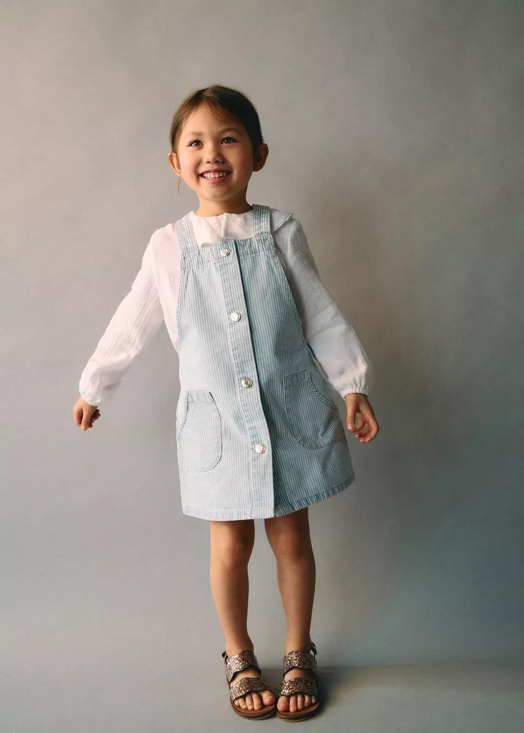 Blue Striped Denim Pinafore, Baby Girl, , large image number 3
