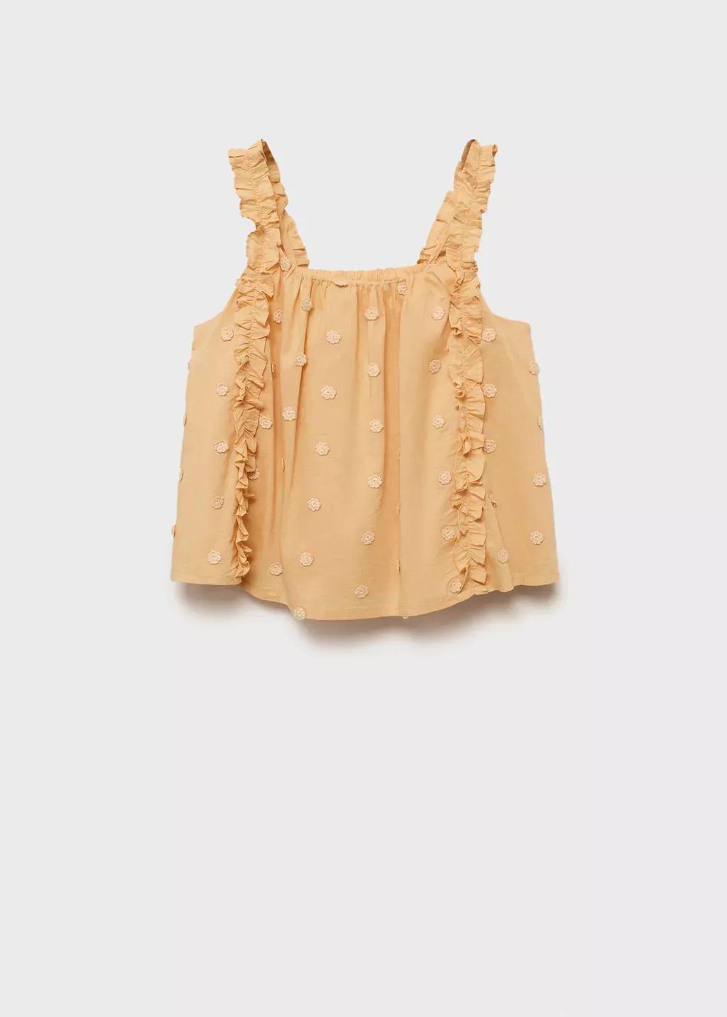 Yellow Ruched Embroidered Blouse, Kids Girl, , large image number 0