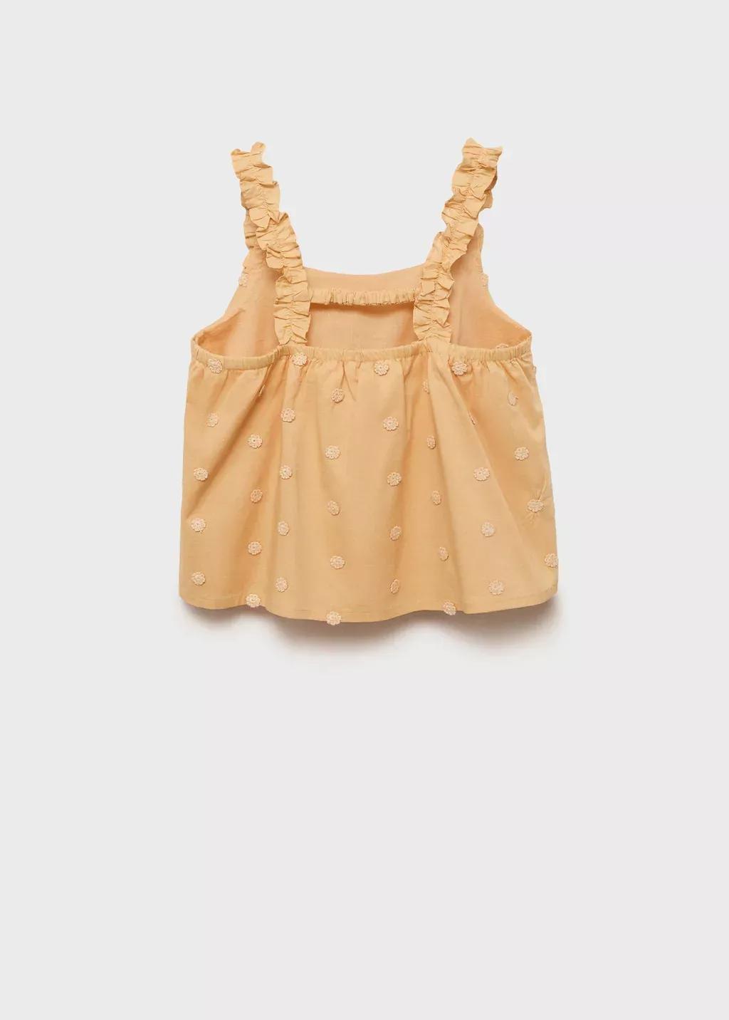 Yellow Ruched Embroidered Blouse, Kids Girl, , large image number 1