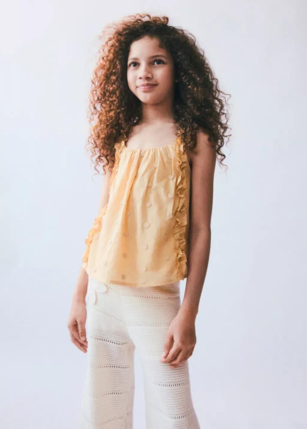 Yellow Ruched Embroidered Blouse, Kids Girl, , large image number 3