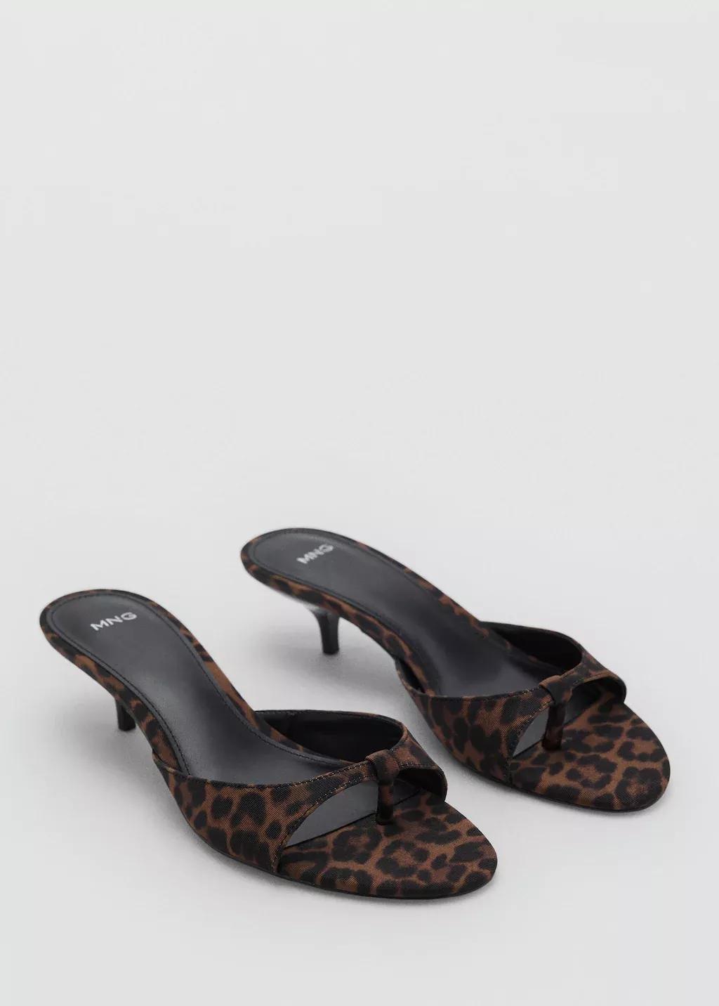 Brown Leopard-Print Kitten-Heel Sandals, , medium