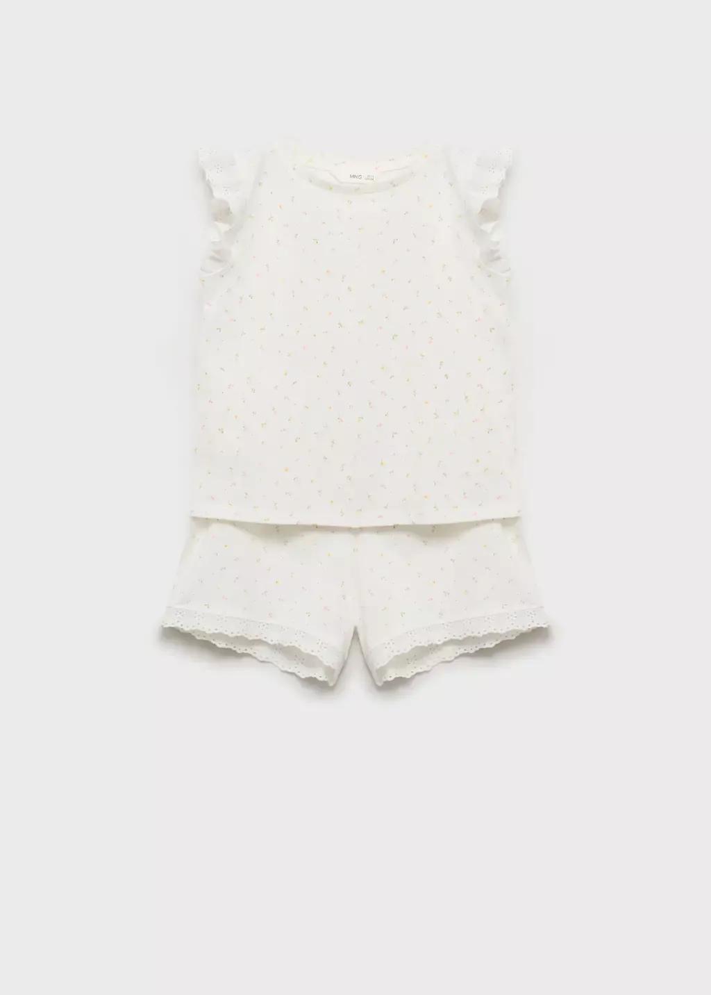 White Floral Cotton Pyjamas, Kids Girl, , medium