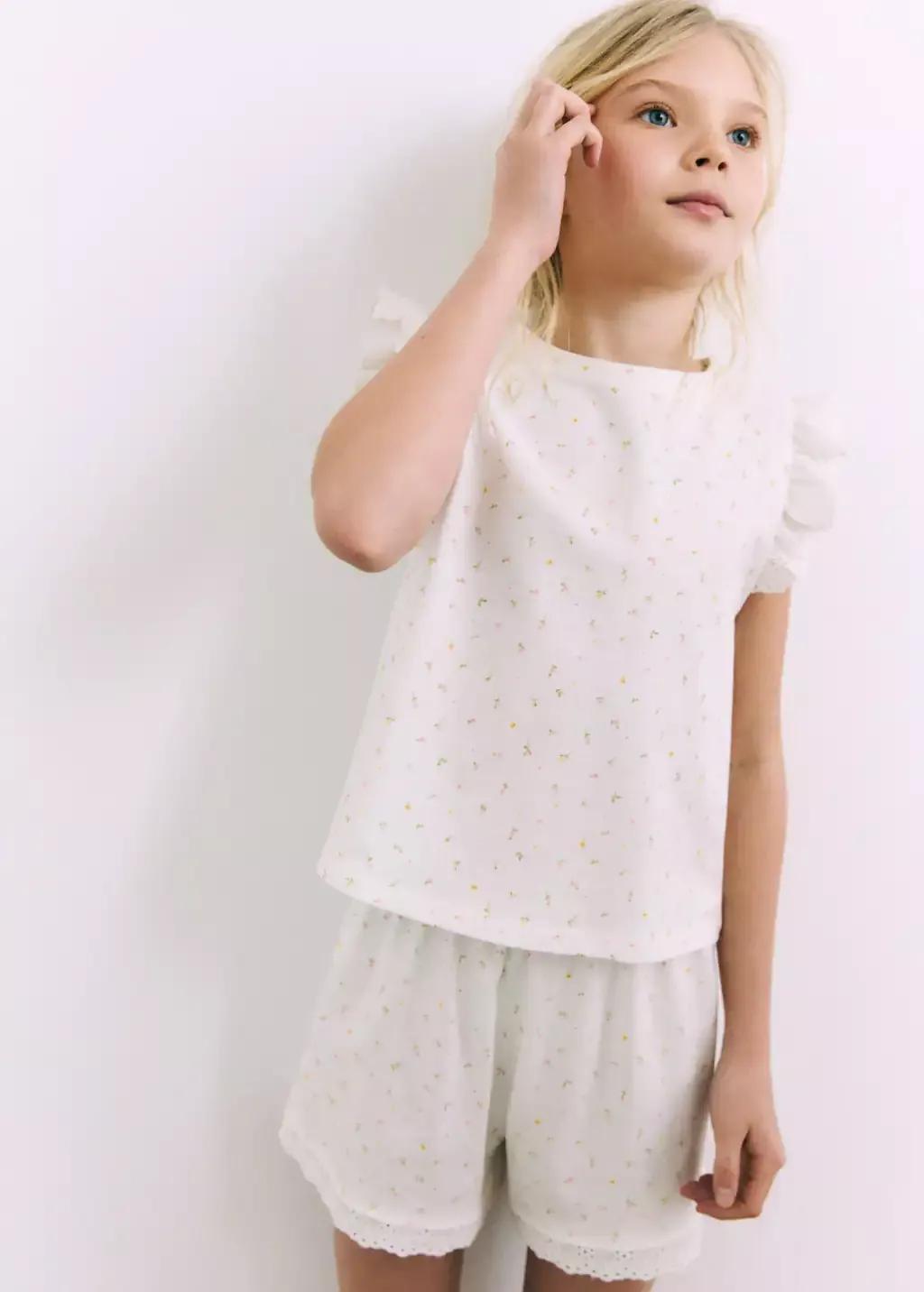 White Floral Cotton Pyjamas, Kids Girl, , large image number 4