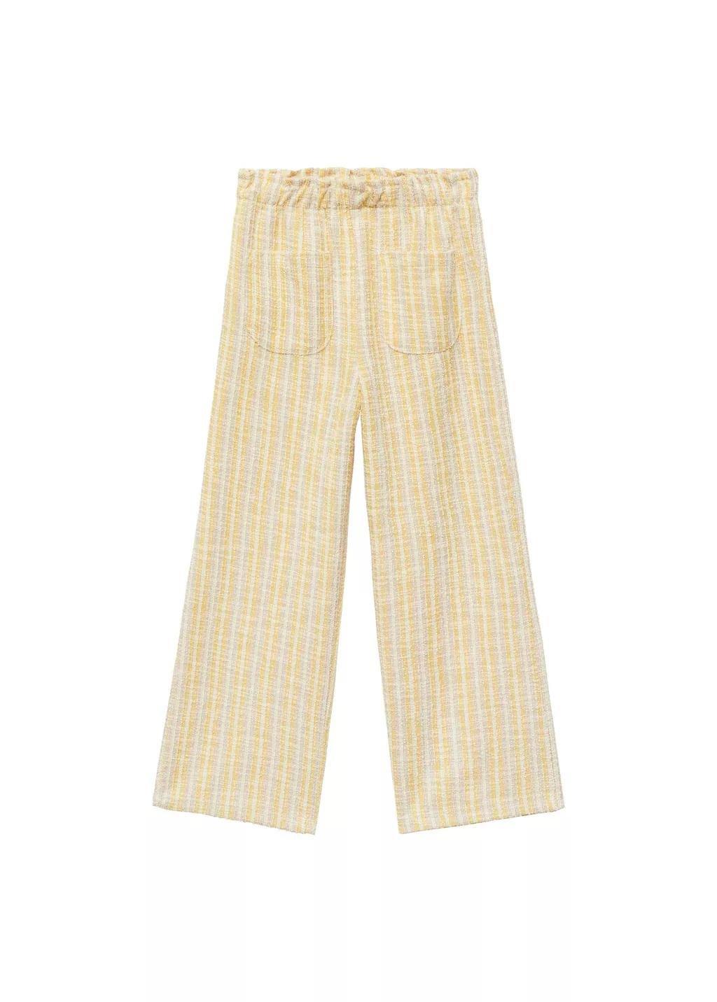 Yellow Striped Textured Trousers Regular, Kids Girls, , medium