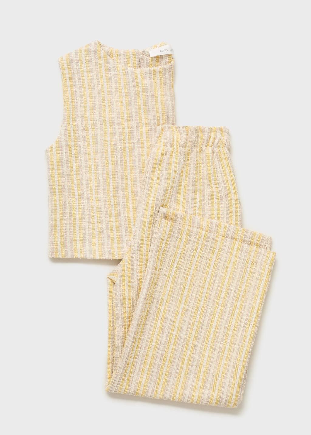 Yellow Striped Textured Trousers Regular, Kids Girls, , large image number 2