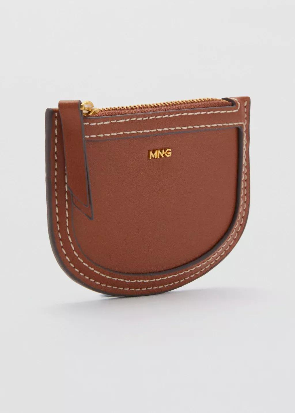 Brown Mini Oval Leather Effect Card Holder, , medium