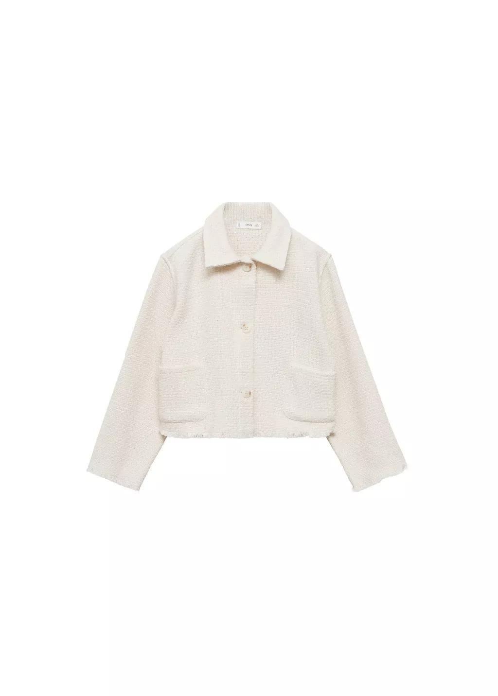 White Cropped Textured Jacket, Kids Girl, , large image number 0