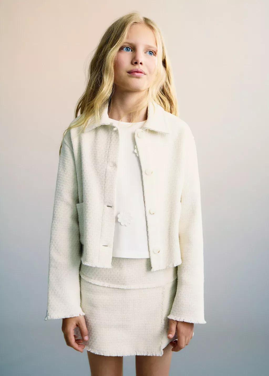White Cropped Textured Jacket, Kids Girl, , large image number 1