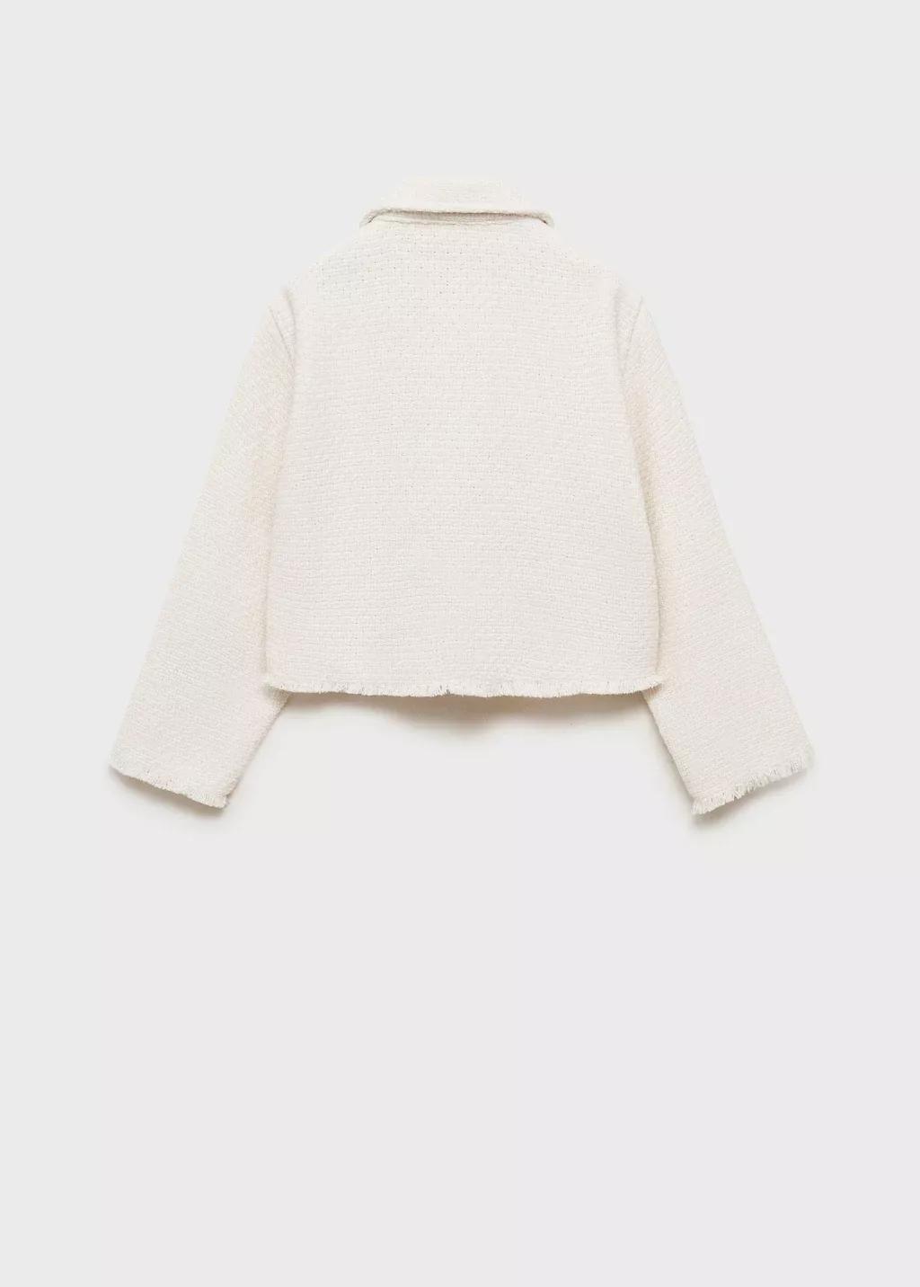 White Cropped Textured Jacket, Kids Girl, , large image number 2