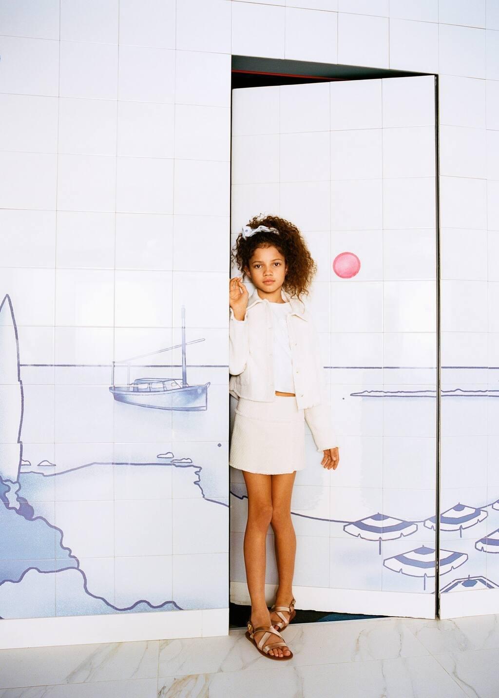 White Cropped Textured Jacket, Kids Girl, , large image number 3
