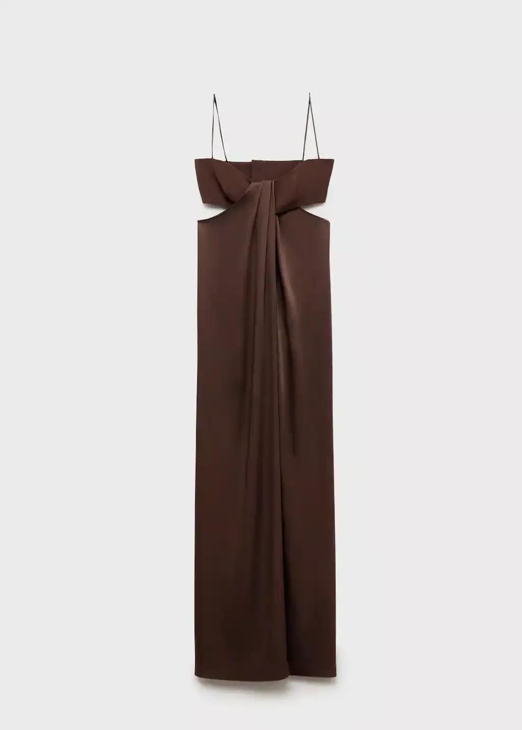 BROWN Satin dress with side slits, , large image number 3