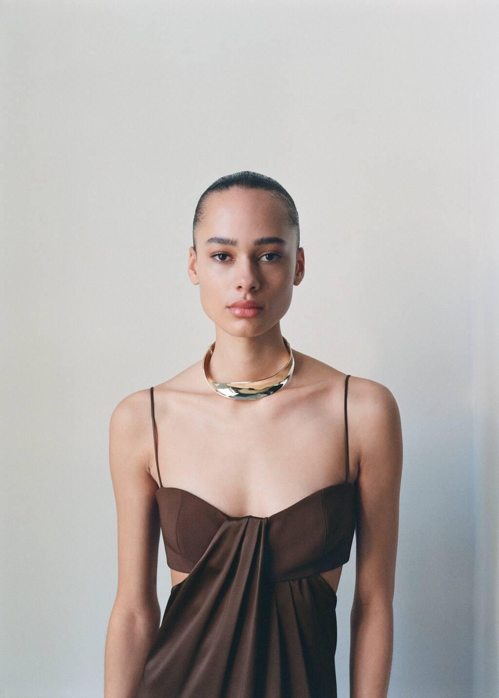 BROWN Satin dress with side slits, , large image number 5