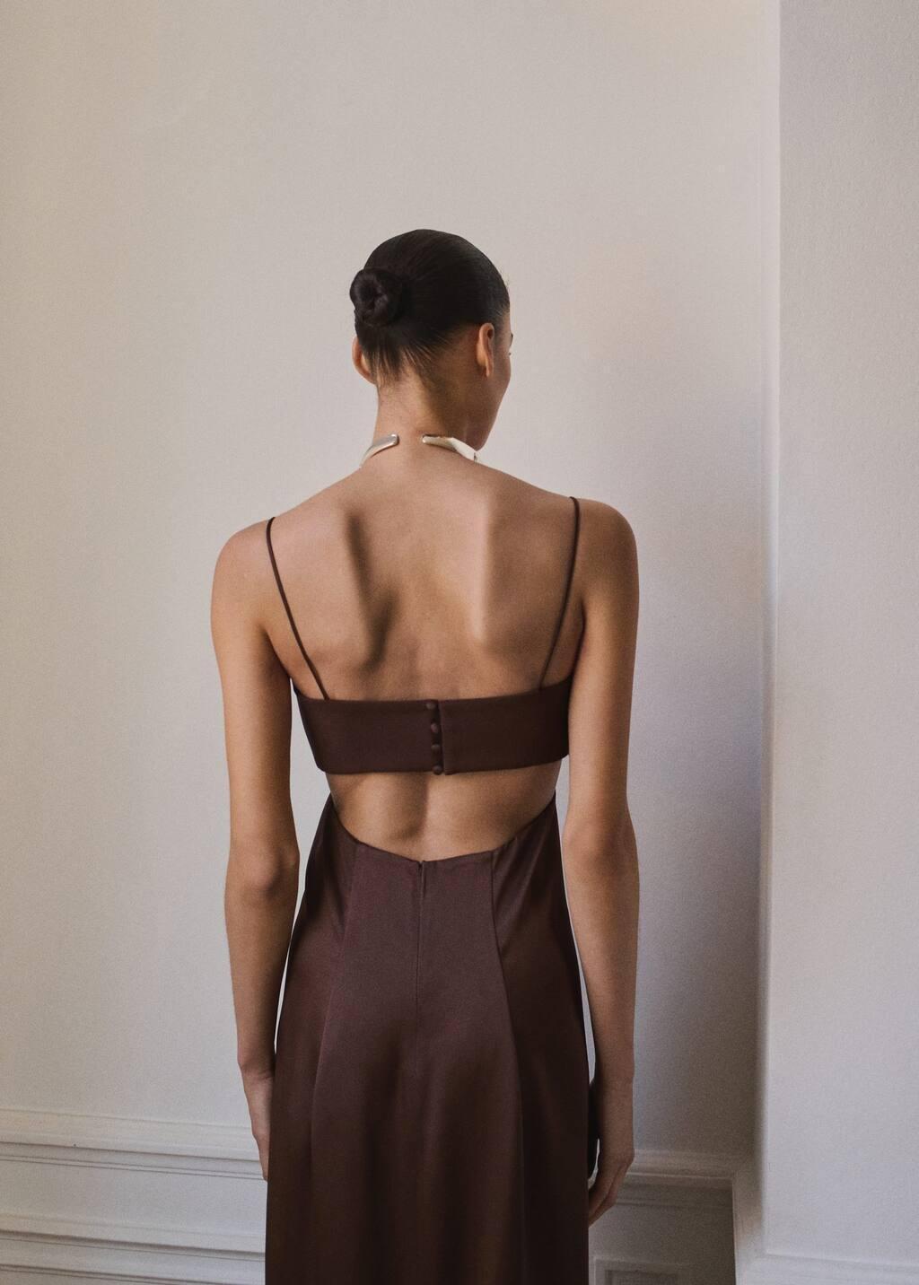 BROWN Satin dress with side slits, , large image number 9