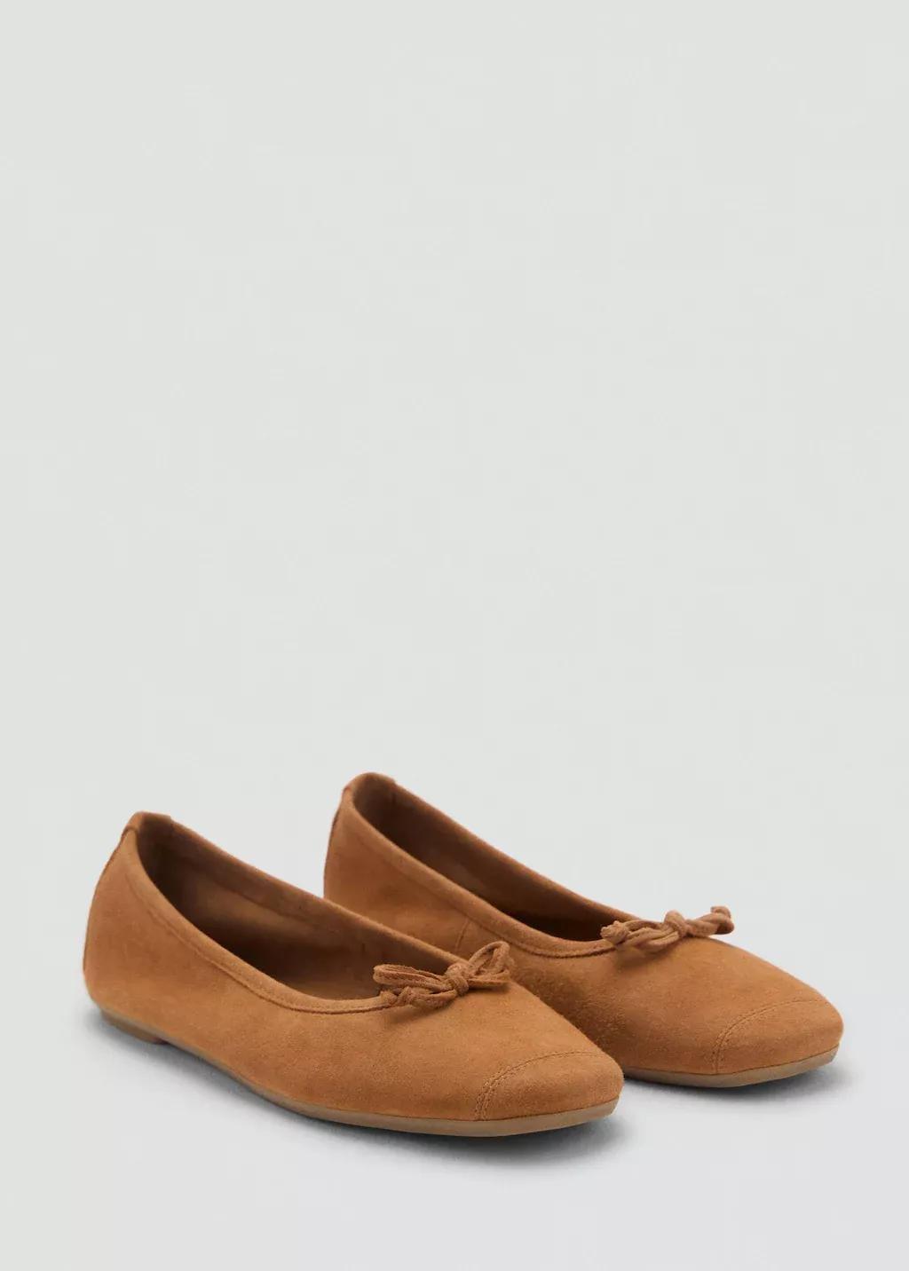 Brown Bow Suede Ballerina, , large image number 0