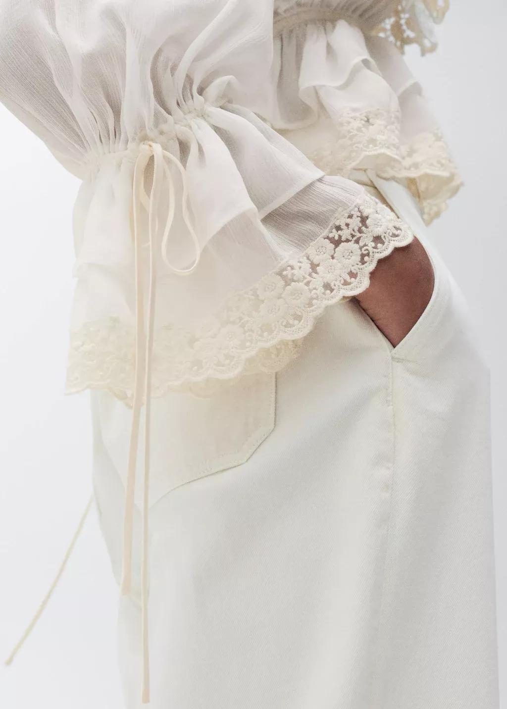 Beige Lace Details Ruffle Blouse, , large image number 1