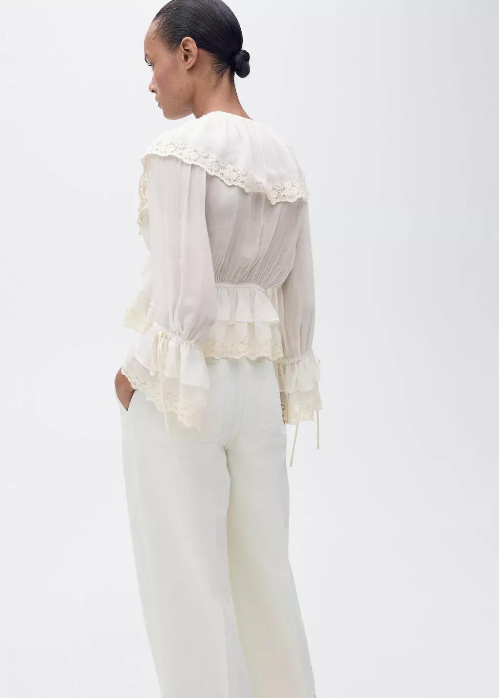 Beige Lace Details Ruffle Blouse, , large image number 6