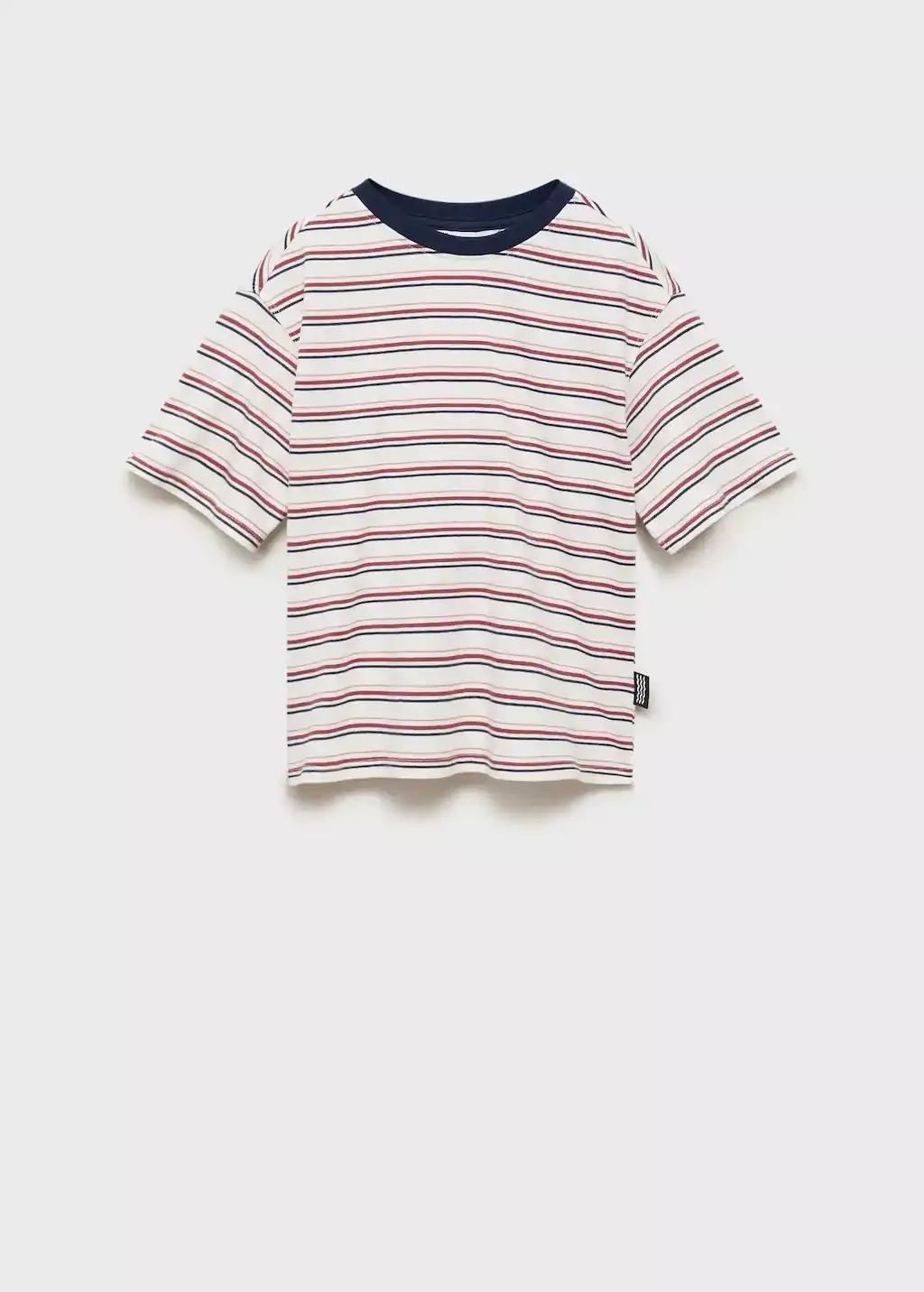 White Striped Cotton T-Shirt, Kids Boy, , large image number 0