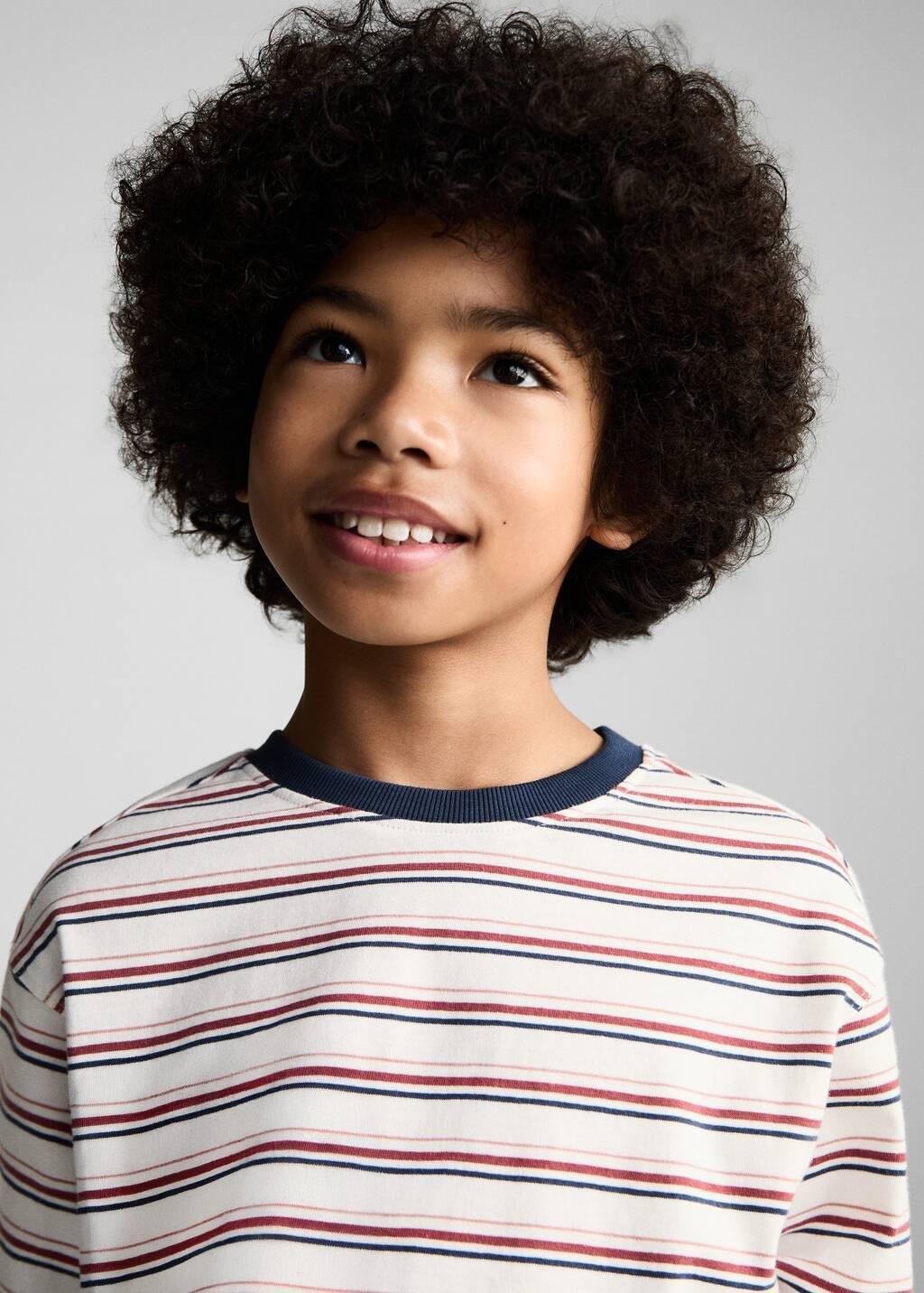 White Striped Cotton T-Shirt, Kids Boy, , large image number 3