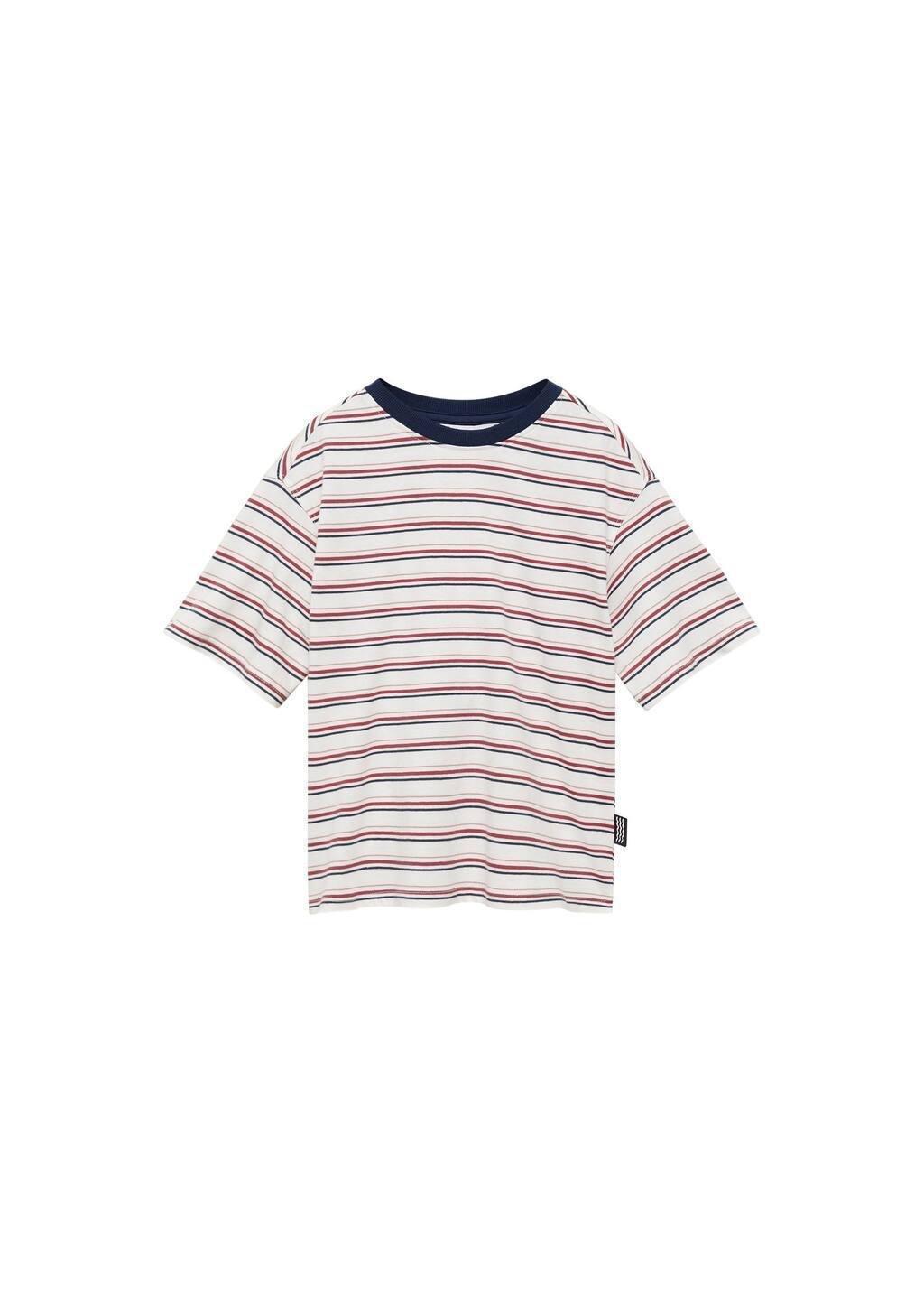 White Striped Cotton T-Shirt, Kids Boy, , large image number 4