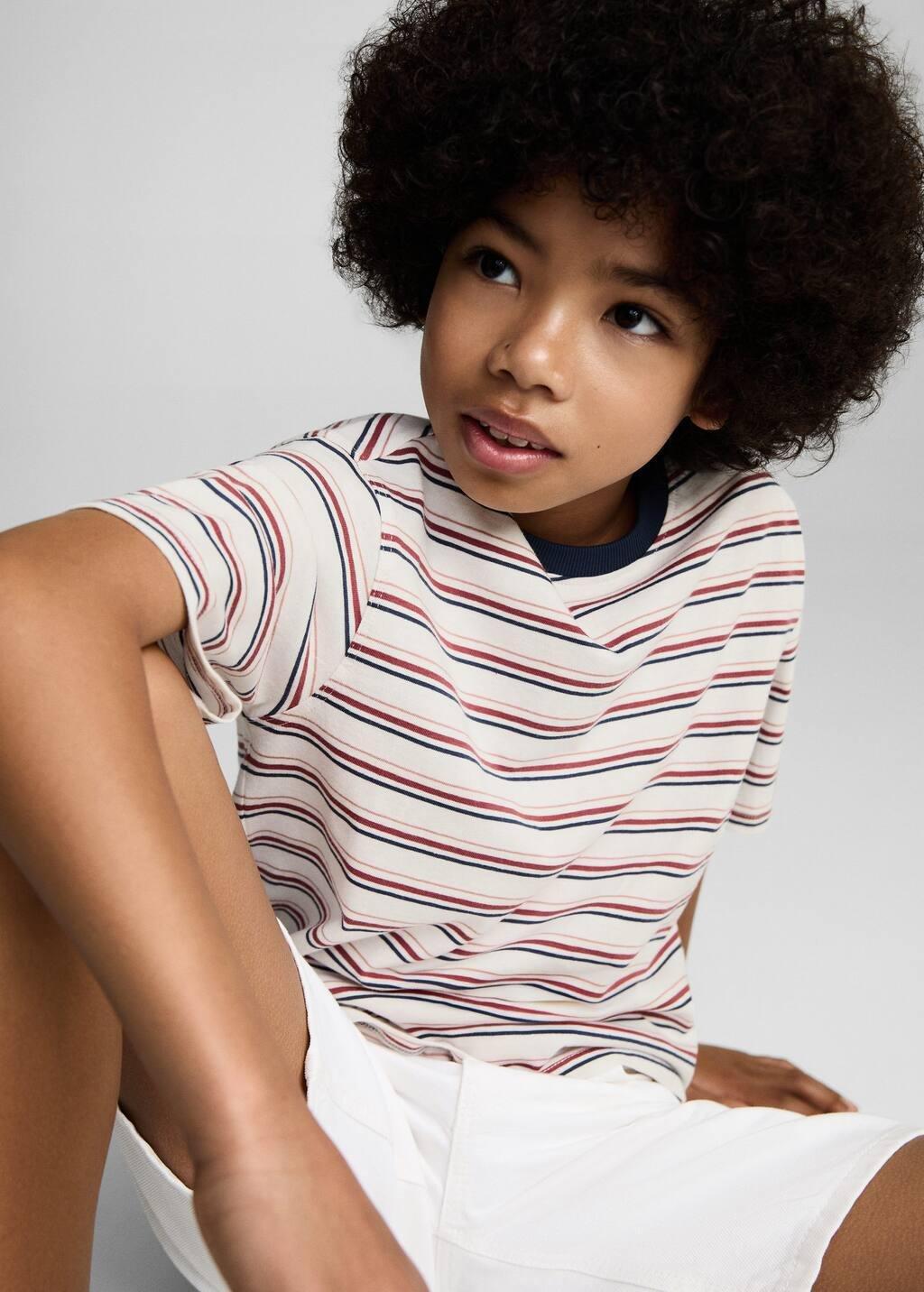 White Striped Cotton T-Shirt, Kids Boy, , large image number 5