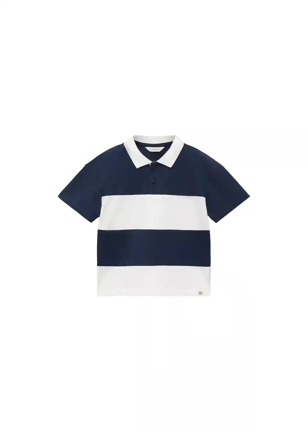 Navy Striped Cotton Polo Shirt, Baby Boy, , large image number 0
