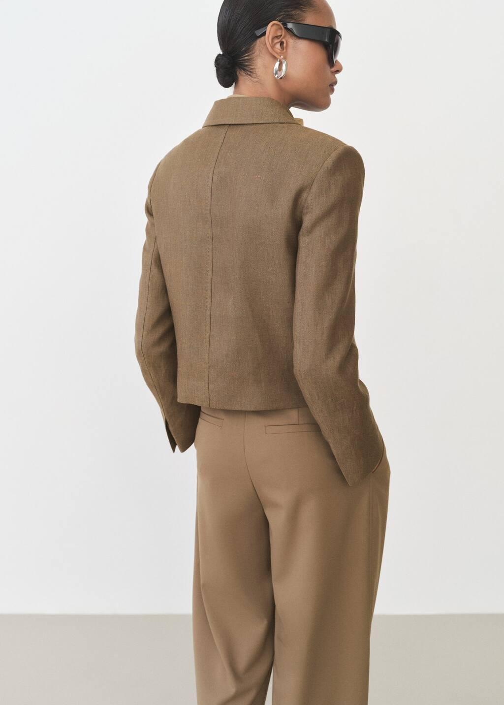 Brown Linen-Blend Cropped Jacket, , large image number 4