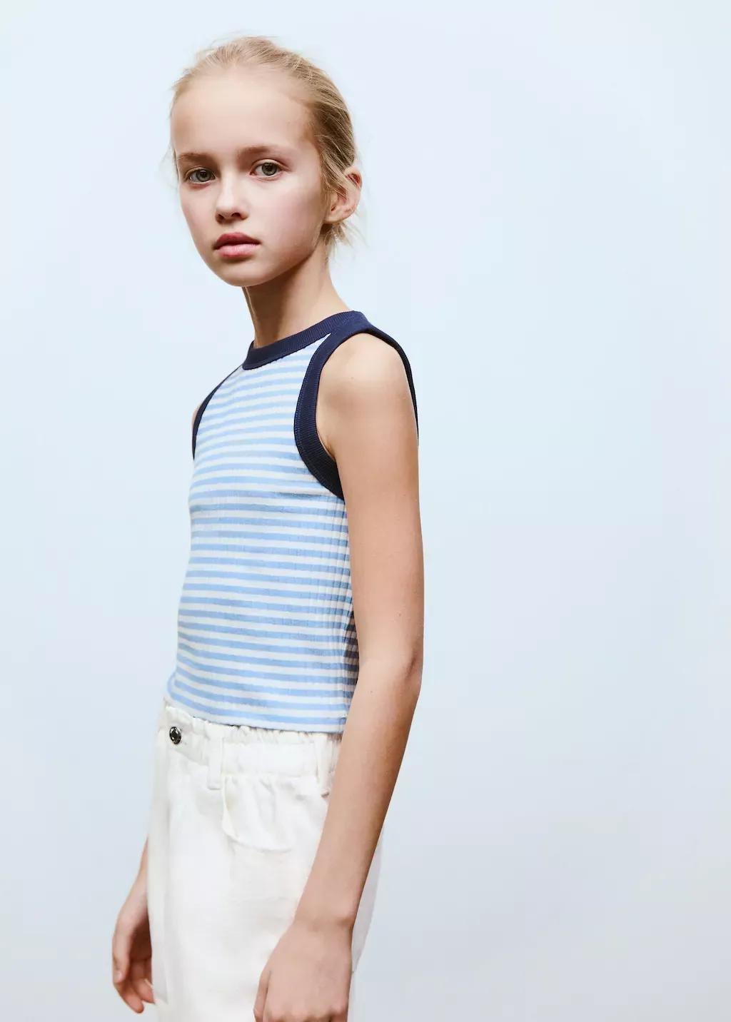 MEDIUM BLUE Striped cotton-blend top, Kids Girl, , large image number 0