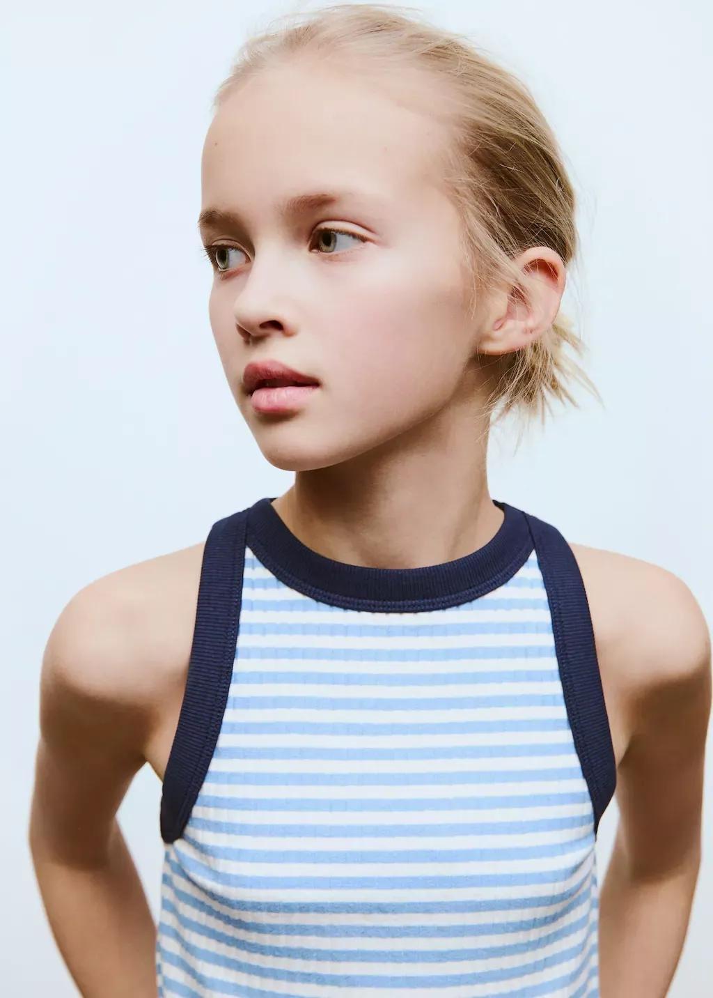 MEDIUM BLUE Striped cotton-blend top, Kids Girl, , large image number 1