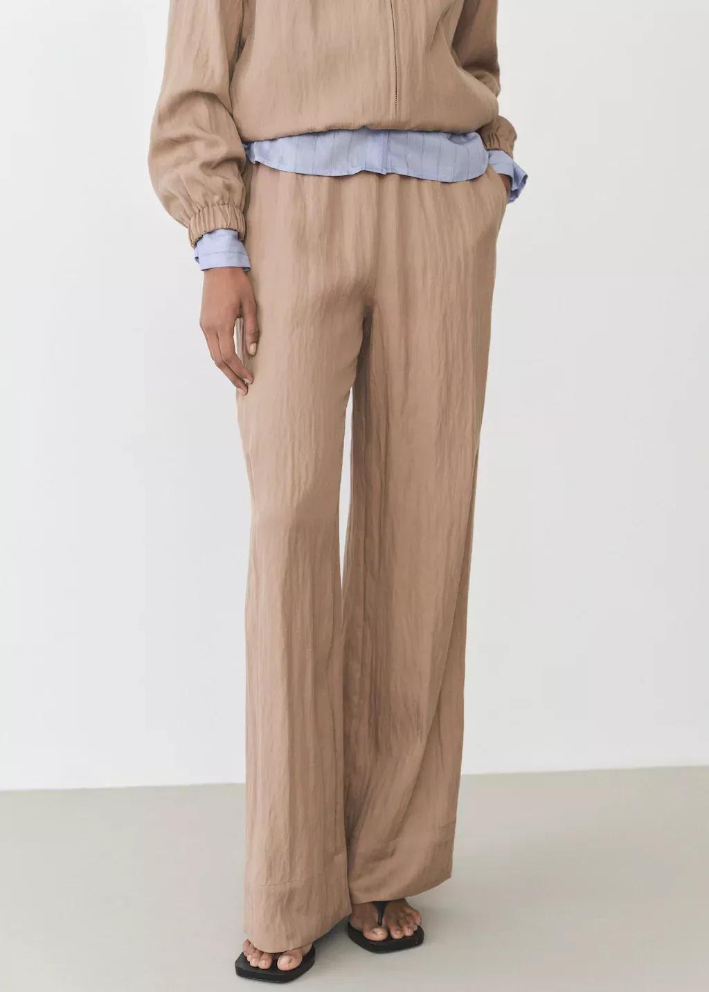 Brown Straight Lyocell Texture Pants, , large image number 0