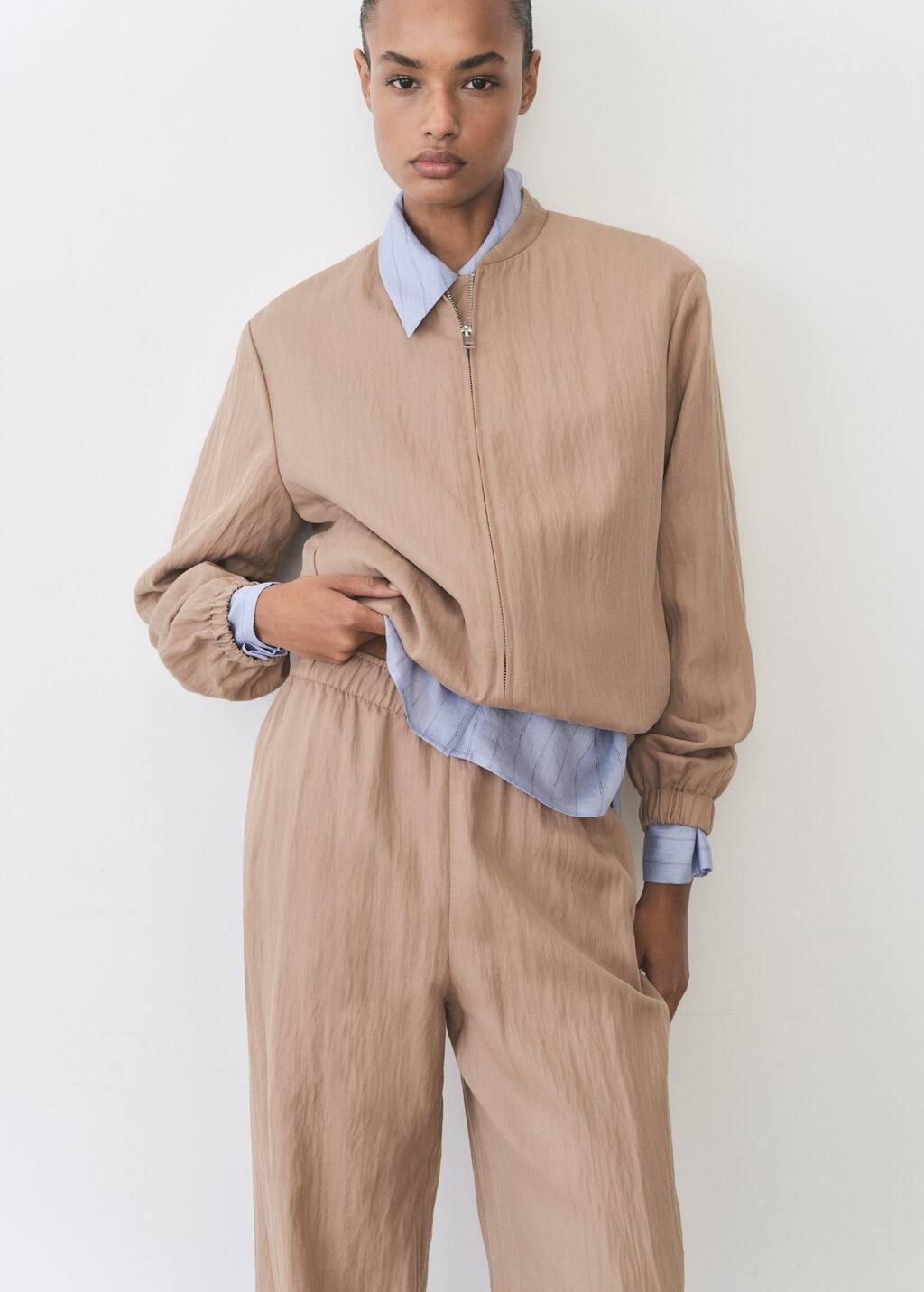 Brown Straight Lyocell Texture Pants, , large image number 1
