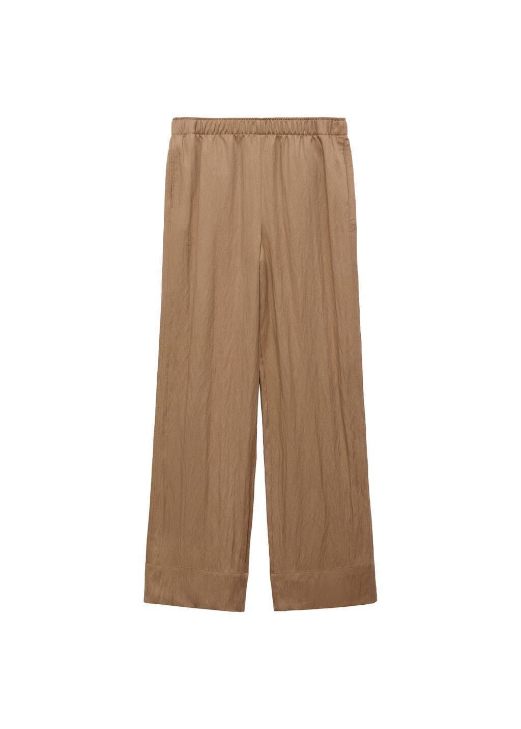 Brown Straight Lyocell Texture Pants, , large image number 3