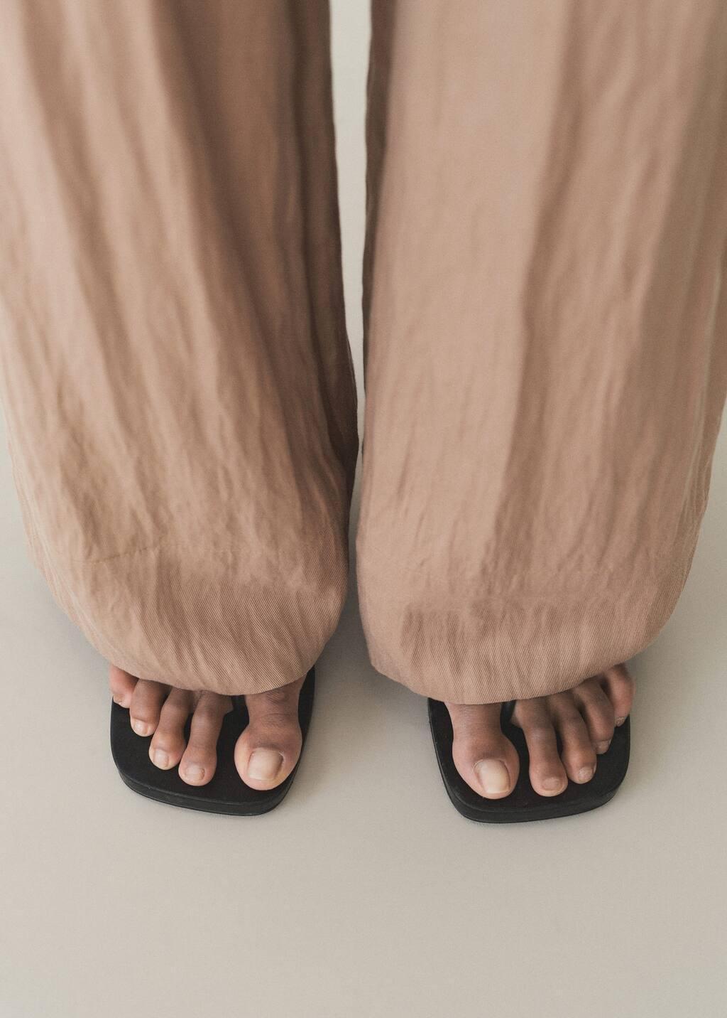Brown Straight Lyocell Texture Pants, , large image number 4