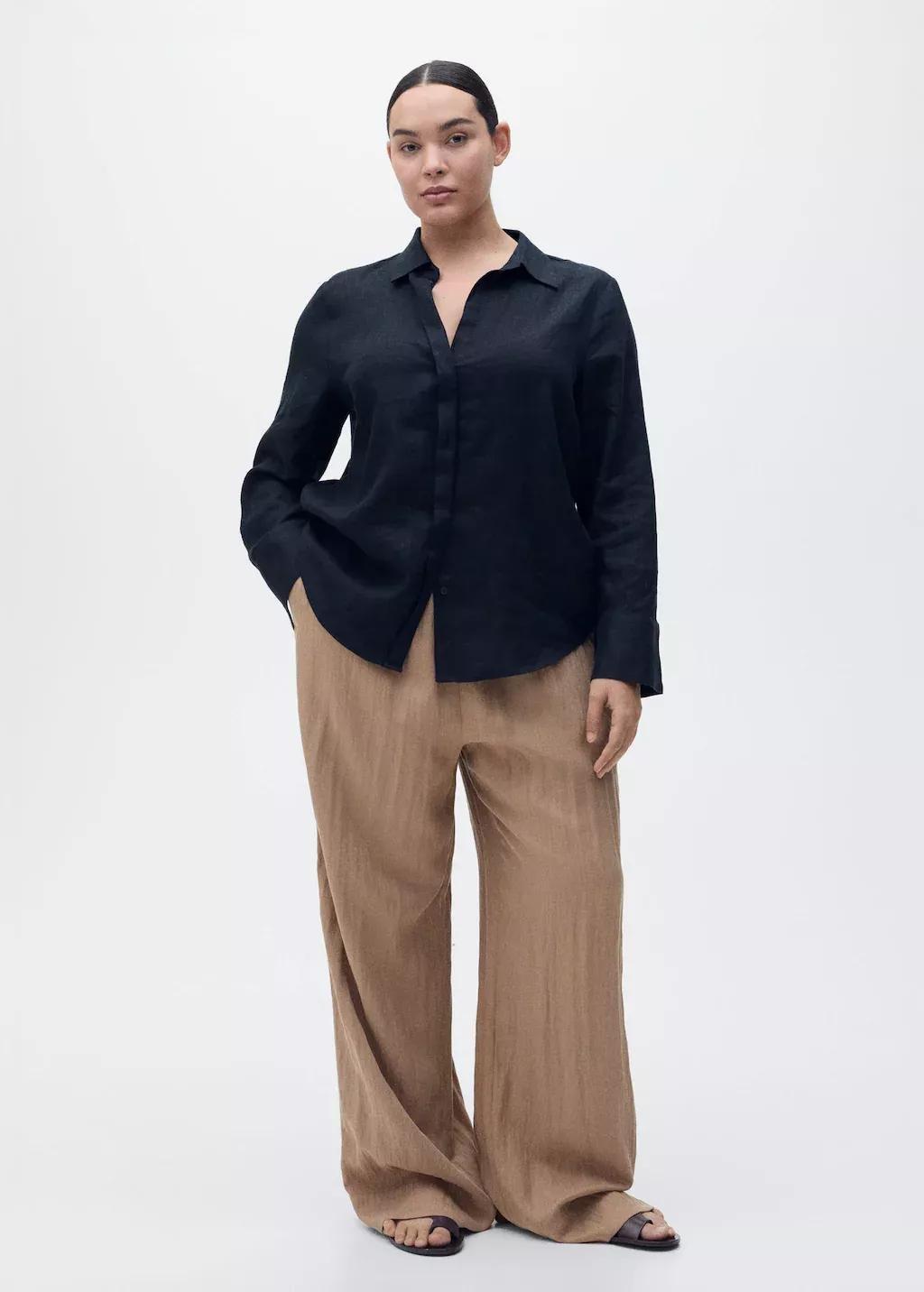 Brown Straight Lyocell Texture Pants, , large image number 5