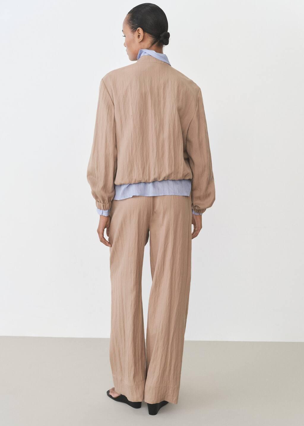 Brown Straight Lyocell Texture Pants, , large image number 8