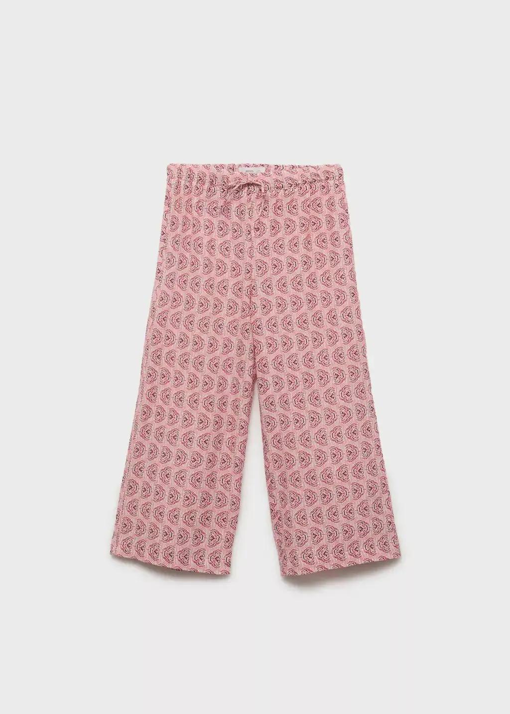 Pink Printed Cotton Trousers, Kids Girl, , large image number 0