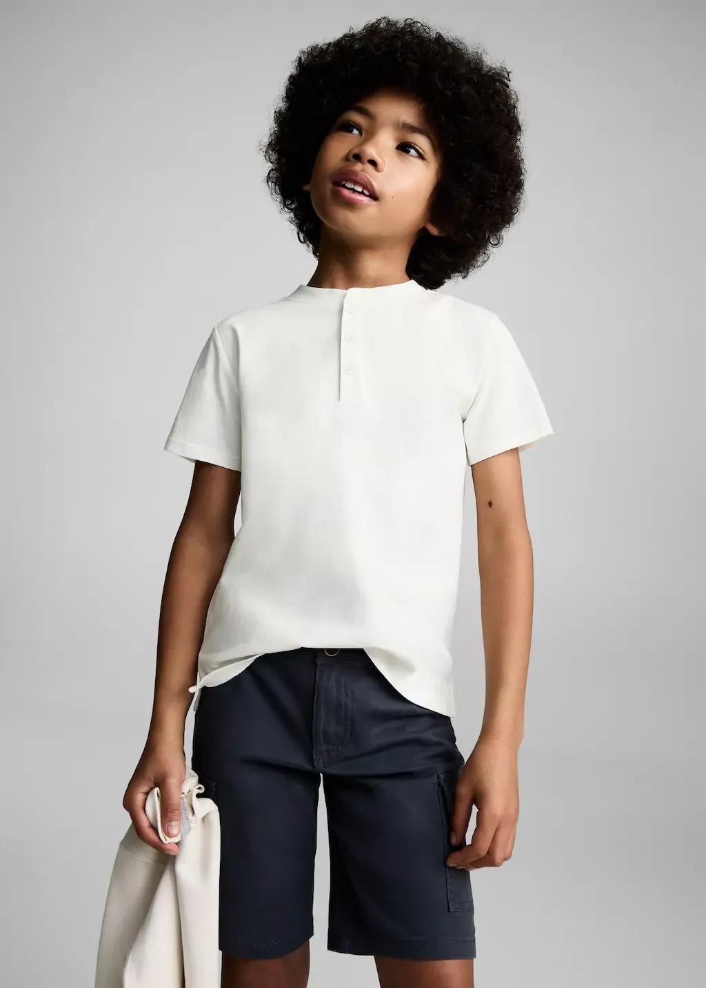 White Buttoned Cotton T-Shirt, Kids Boy, , medium
