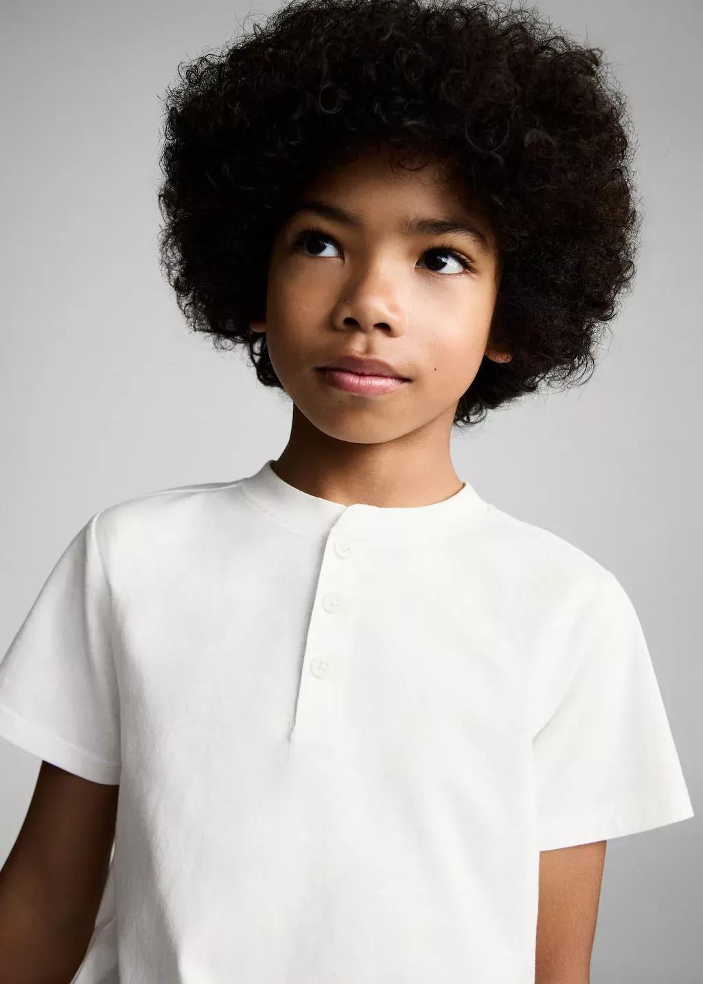 White Buttoned Cotton T-Shirt, Kids Boy, , large image number 1