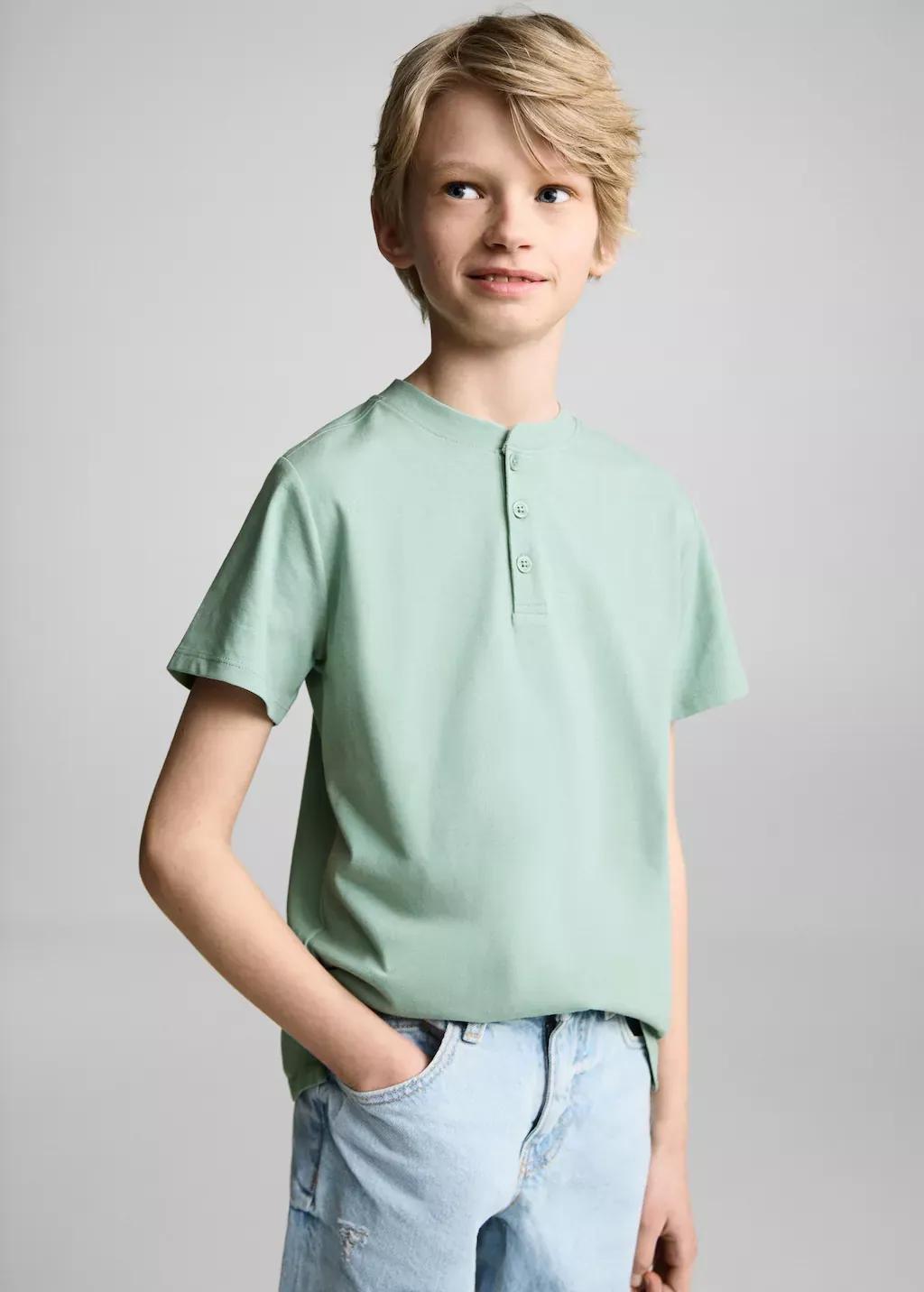 Green Buttoned Cotton T-Shirt, Kids Boy, , large image number 0