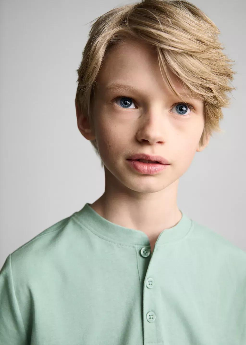 Green Buttoned Cotton T-Shirt, Kids Boy, , large image number 1