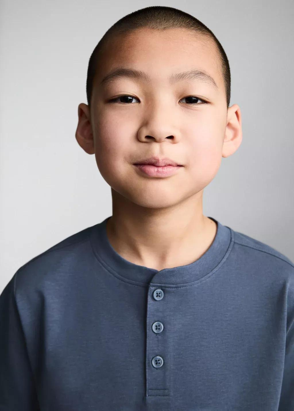MEDIUM BLUE Buttoned cotton T-shirt, Kids Boy, , large image number 1