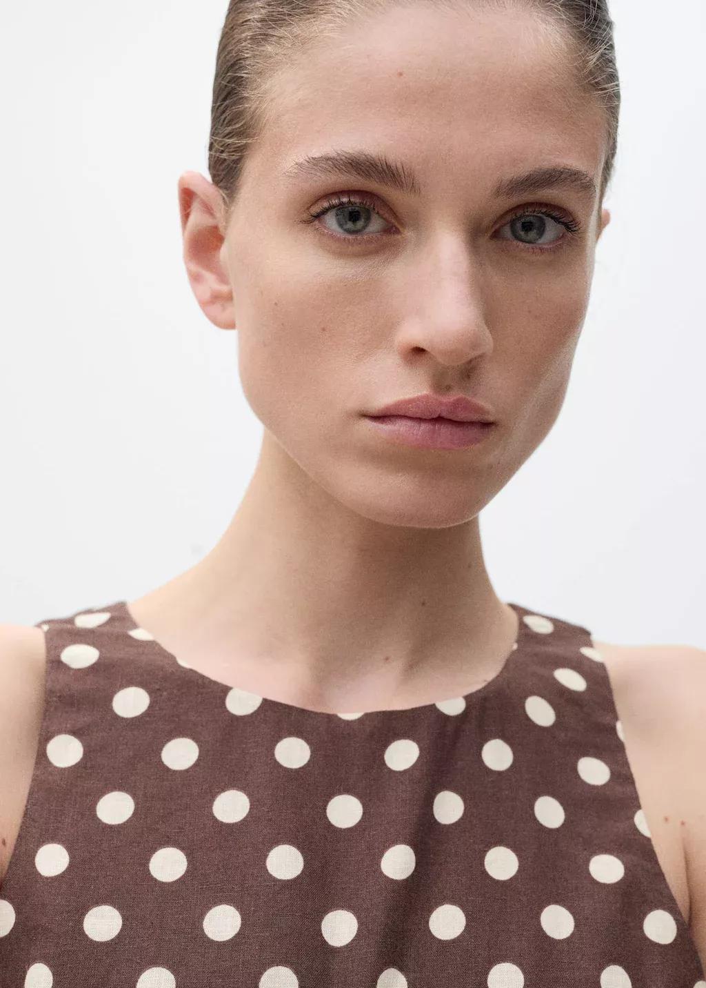 DARK BROWN Linen jumpsuit with polka-dots and belt, , large image number 1